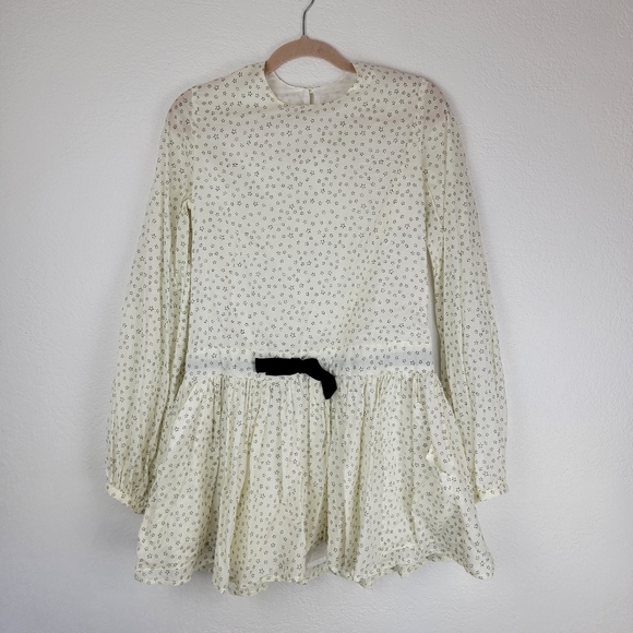 Matin Star Mini Dress w/ Tie Off White and Black Puff Sleeve Small - Picture 6 of 12